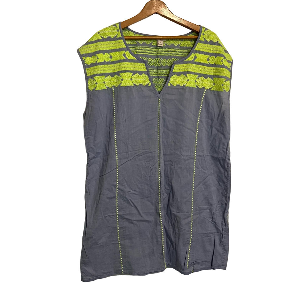 J. Crew blue with Neon yellow embroidered top S